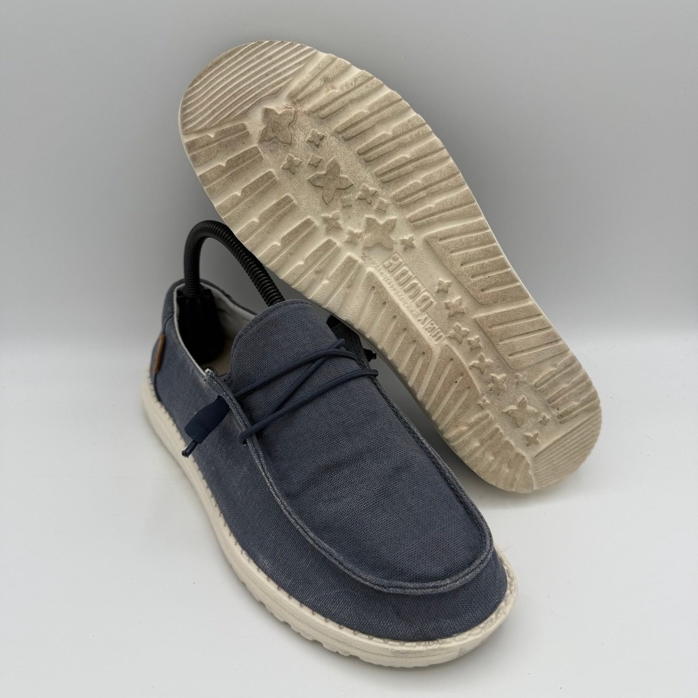Women's Hey Dude Wendy Chambray Navy White Slip-On Casual Comfort Shoes Size 8
